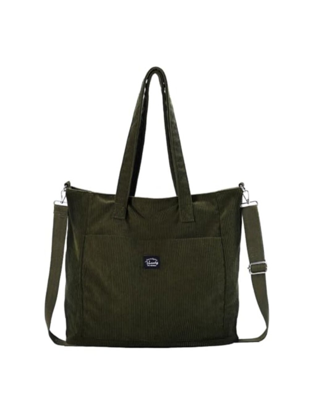 Corduroy Tote Bag Large Shoulder Purse with Zipper Detachable Strap